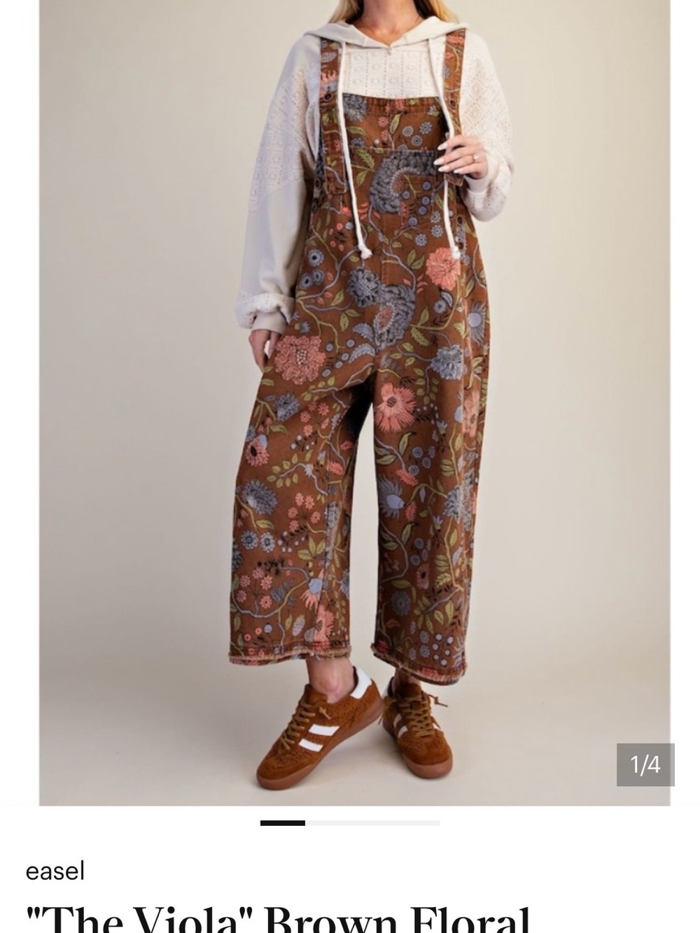easel The Viola Brown Floral Wide-Leg Overalls Jumpsuit
